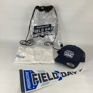 Progressive Field Day Promo Swag Bag Apron Ball Cap Hat Pennant Flag Cinch Bag